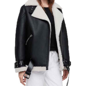 Women?s Black Shearling Biker Jacket