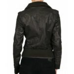 Women's Black Genuine Leather Bomber Jacket - Image 2