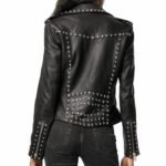 Women's Black Leather Brando Jacket with Silver Studs - Image 2