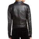 Women's Black Leather Motorcycle Jacket With Button Front - Image 4