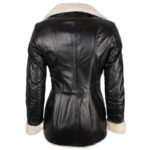 Women's Black Shearling Lambskin Leather Trench Overcoat - Image 2