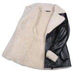 Women's Black Shearling Lambskin Leather Trench Overcoat - Image 4