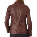 Women's Brown Lambskin Leather Blazer - Image 2