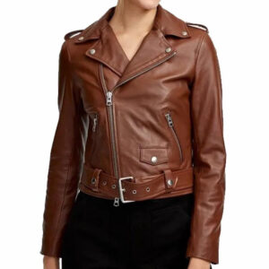 Women's Brown Leather Biker Jacket