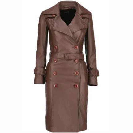 Women's Brown Leather Long Coat