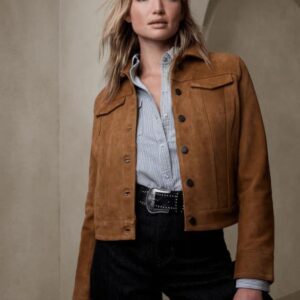 Women's Brown Suede Trucker Leather Jacket