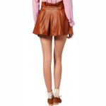 Women's Camel Belted Genuine Leather Shorts - Image 2
