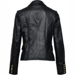 Women's Designer Double Breasted Black Leather Blazer - Image 2