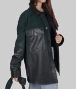 Women's Green Suede Leather Jacket - Image 3