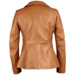 Women's Lambskin Tan Leather Blazer - Image 2
