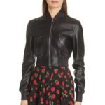 Women's Long Sleeves Black Leather Bomber Jacket - Image 2