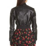 Women's Long Sleeves Black Leather Bomber Jacket - Image 3