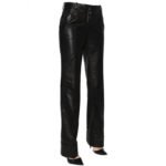 Women's Long Straight Leg Black Leather Pant - Image 2