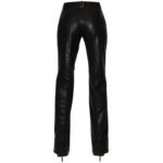 Women's Long Straight Leg Black Leather Pant - Image 3