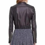 Women's Luxurious Black Leather Short Bomber Jacket - Image 2