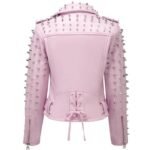 Women's Pink Leather Jacket with Studs - Image 2