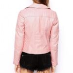 Women's Pink Leather Motorcycle Jacket - Image 2