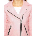 Women's Pink Leather Motorcycle Jacket - Image 3