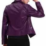 Women's Purple Leather Biker Jacket - Image 2
