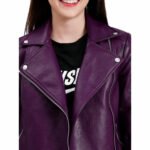 Women's Purple Leather Biker Jacket - Image 3