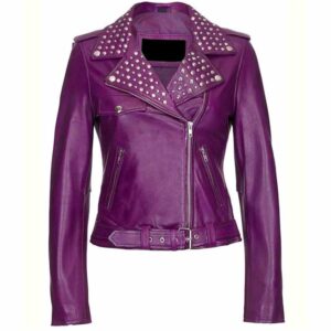 Women's Purple Leather Studded Biker Jacket