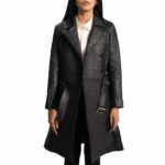 Women's Stylish Black Leather Quilted Trench Coat - Image 2