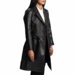Women's Stylish Black Leather Quilted Trench Coat - Image 3
