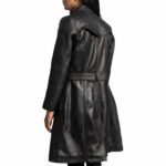 Women's Stylish Black Leather Quilted Trench Coat - Image 4