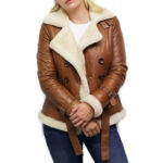 Women's Tan B3 Shearling Bomber Jacket Sheepskin Aviator Flying Jacket - Image 2