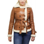 Women's Tan B3 Shearling Bomber Jacket Sheepskin Aviator Flying Jacket - Image 3