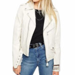 Women's White Leather Biker Jacket