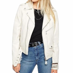 Women's?White Leather Biker Jacket