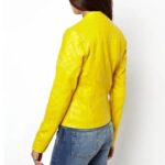 Women's Yellow Biker Leather Jacket - Image 2