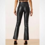 Women’s Black Lace Up Lambskin Leather Biker Pants - Image 3