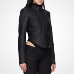 Women's Black Leather Corset Racer Jacket - Image 2