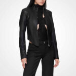 Women's Black Leather Corset Racer Jacket - Image 3