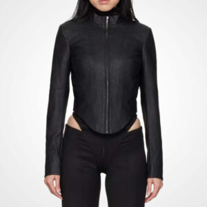 Women's Black Leather Corset Racer Jacket