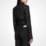 Women's Black Leather Corset Racer Jacket - Image 4
