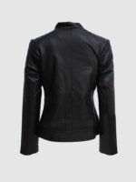 Women's Black Zipper Biker Jacket with Lip Collar - Image 2