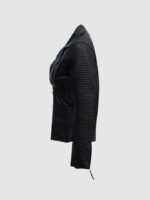 Women's Black Zipper Biker Jacket with Lip Collar - Image 3