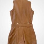 Womens Brown Leather Short Romper - Image 4