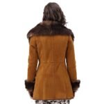 Women's Brown Merino Shearling Sheepskin Coat with Fur Collar - Image 2