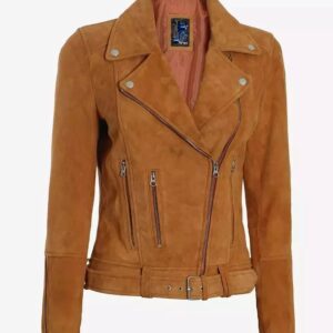 Women?s Brown Suede Leather Biker Jacket