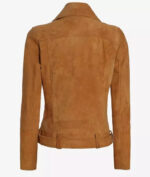 Women’s Brown Suede Leather Biker Jacket - Image 2
