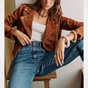 Women's Brown Suede Leather Biker Jacket