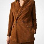Women's Brown Suede Leather Blazer Formal Wear - Image 3
