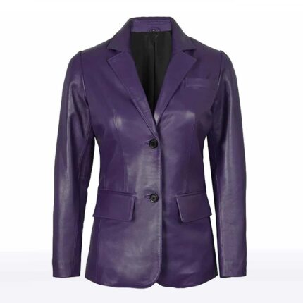 Women's Classic Purple Sheepskin Leather Blazer