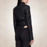 Women’s Corset Style Black Leather Racer Jacket - Image 4