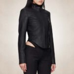 Women’s Corset Style Black Leather Racer Jacket - Image 2