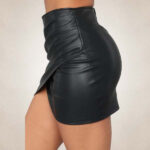Women’s Genuine Black Leather Mini Skirt with Wrap Detail - Image 4